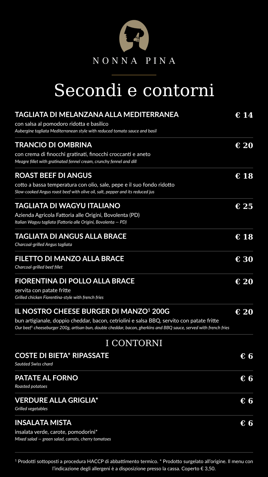 Menu monitor sala: Secondi e contorni