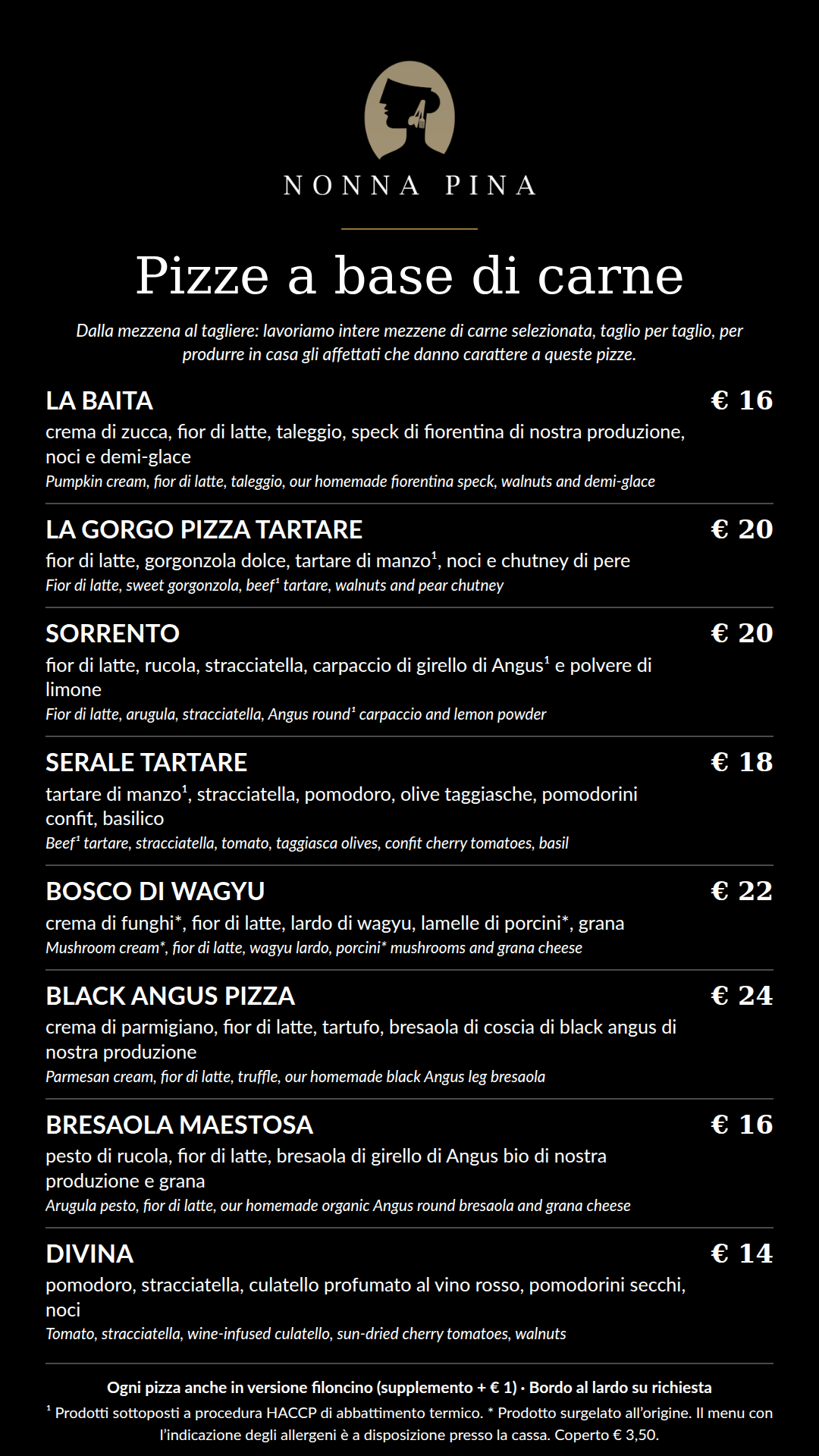 Menu monitor sala: Pizze gourmet