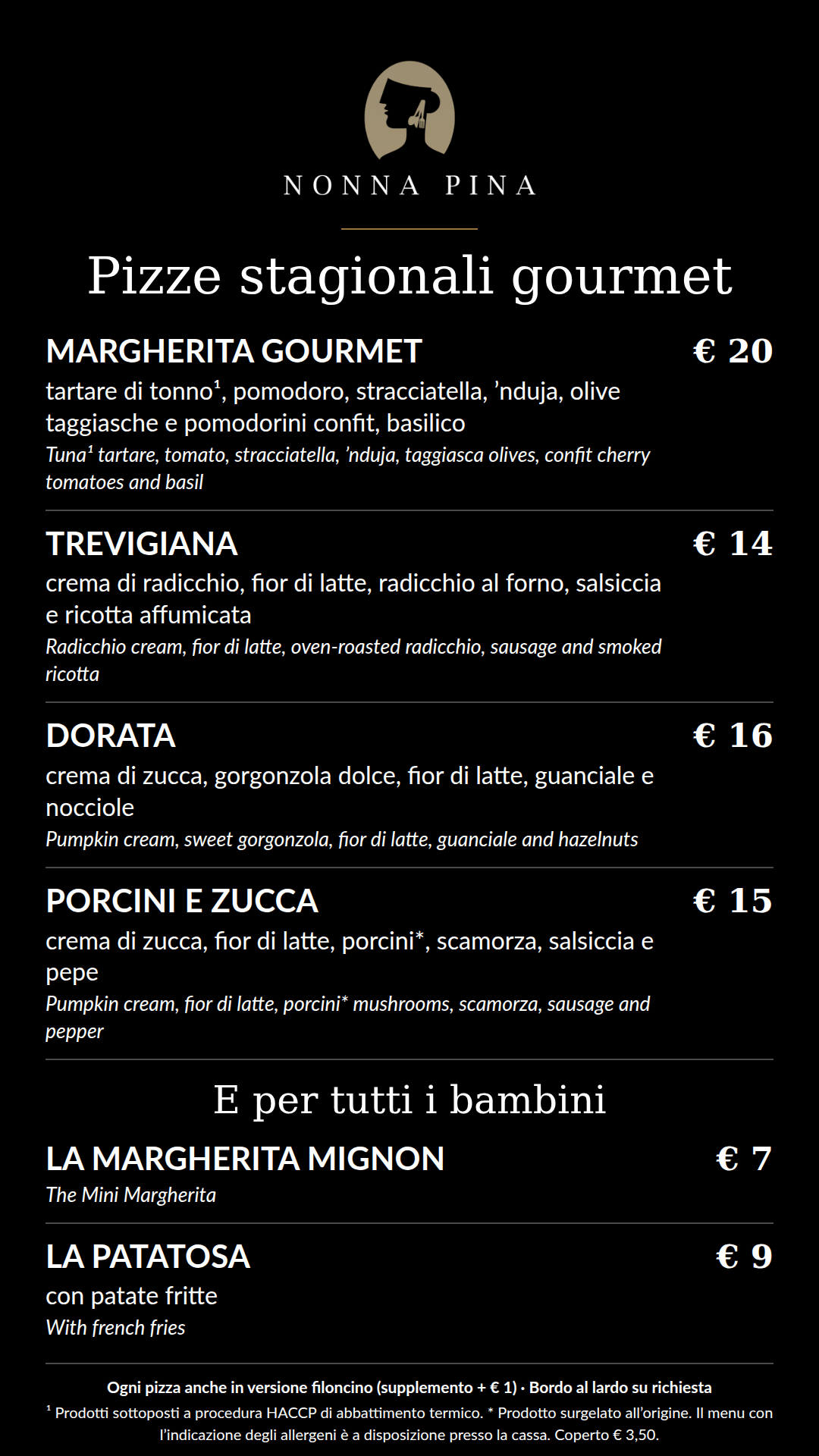 Menu monitor sala: Pizze di stagione