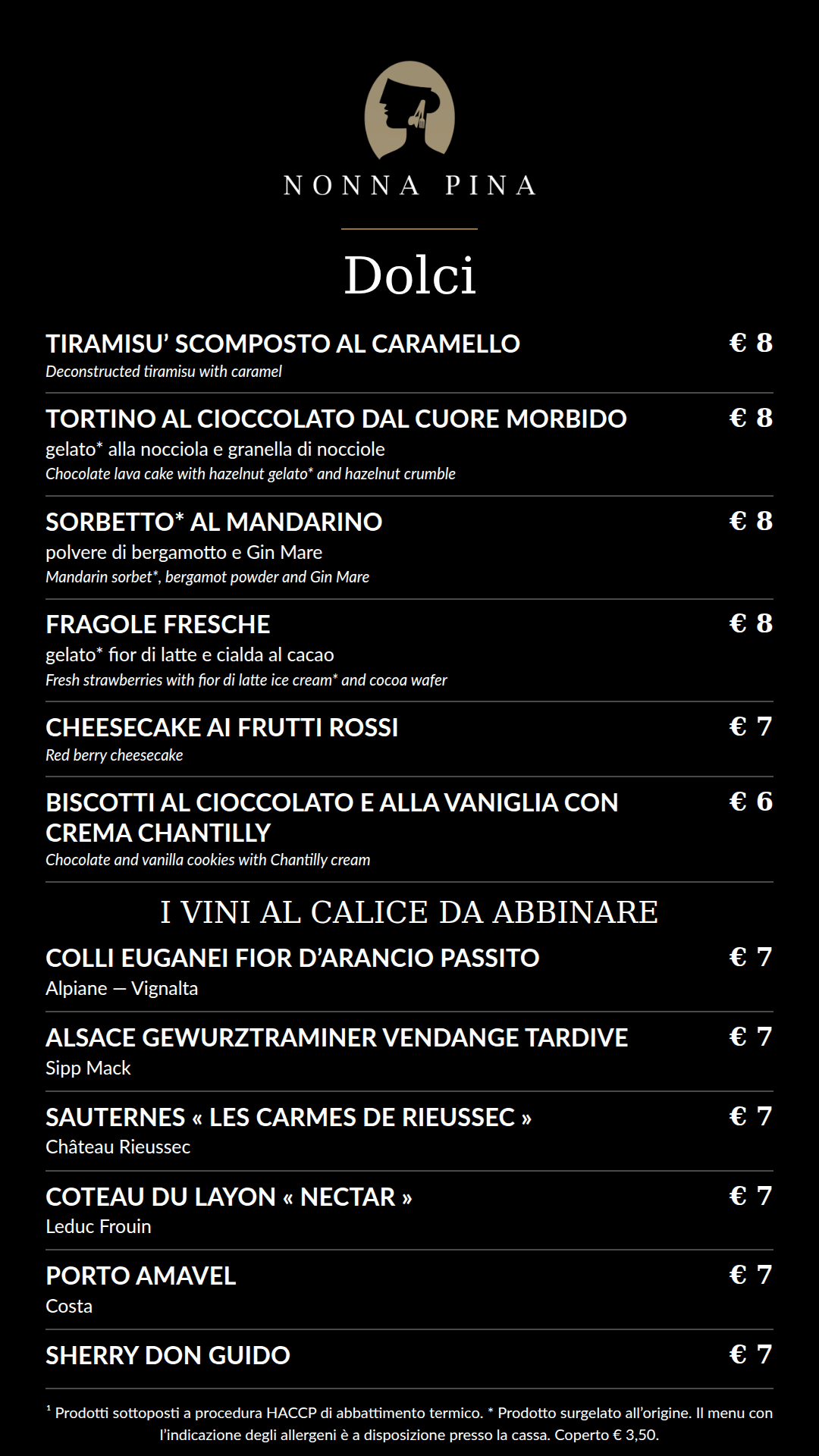 Menu monitor sala: Dolci